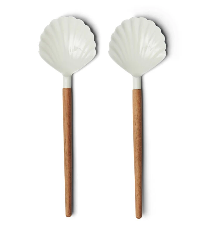 Saladebestek 2-Delig Opscheplepel Schelp - Beach Shell - Wit/ Bruin 1 Saladebestek 2-Delig Opscheplepel Schelp - Beach Shell - Wit/ Bruin