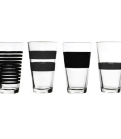Glas 32,5cl Zwart Stripes - Set/4