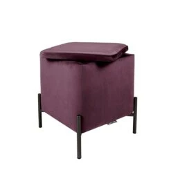 Leitmotiv Poef Snog - Velvet Donkerpaars, Mat Zwarte Poten - 45x45x47cm