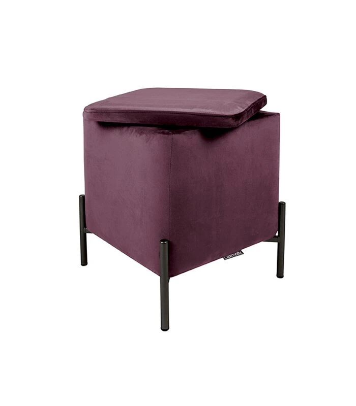 Leitmotiv Poef Snog - Velvet Donkerpaars, Mat Zwarte Poten - 45x45x47cm 1 Leitmotiv Poef Snog - Velvet Donkerpaars, Mat Zwarte Poten - 45x45x47cm