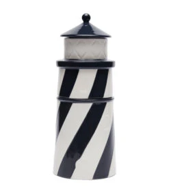 Voorraadpot Met Deksel, Snoeppot Vuurtoren - Lighthouse - Zwart /Wit