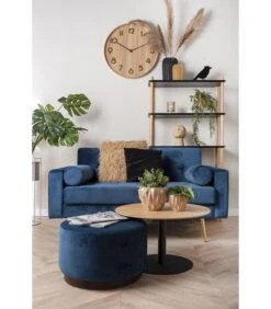 Leitmotiv Poef W. Wood Rim - Velvet Jeans Blauw - Large - 50x30cm -Huishoudelijke Producten Winkel 3bf3e124901d468daf789bfea0d8f469
