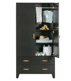 WOOOD Dian Garderobekast - Grenen - Zwart - 180x94x40 -Huishoudelijke Producten Winkel 3c334f4dd0204e44bf2e30fd98570230