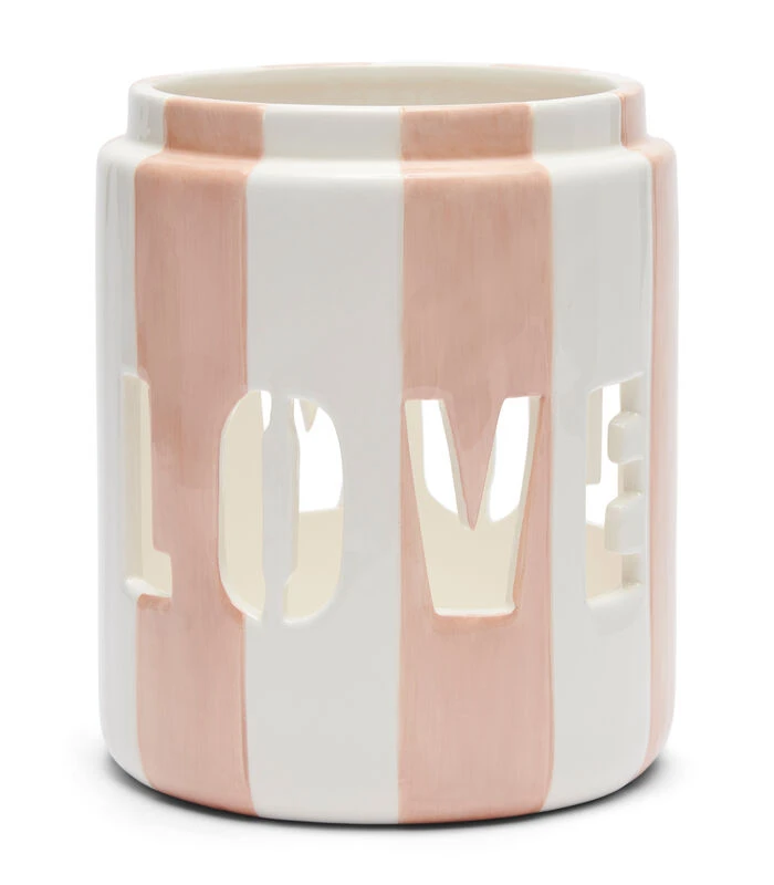 Windlicht Porselein Gesptreept Met Tekst - Love - Roze/ Wit 1 Windlicht Porselein Gesptreept Met Tekst - Love - Roze/ Wit