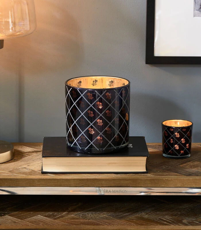 Windlicht RM Flower Donker Blauw 2 Windlicht RM Flower Donker Blauw - Afbeelding 2