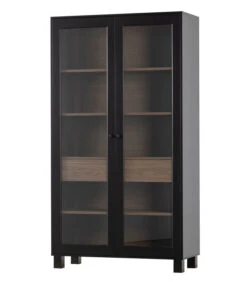 WOOOD Goos 2-deurs Vitrinekast - Grenen - Zwart/Walnoot - 200x110x44