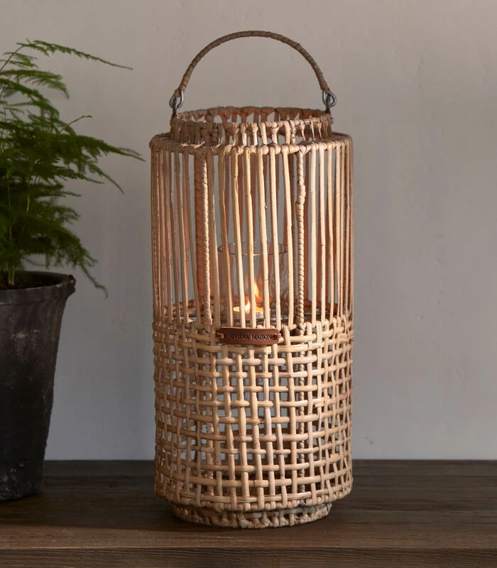 Lantaarn, Windlicht, Kaarsenhouder - Webbing - Bruin 2 Lantaarn, Windlicht, Kaarsenhouder - Webbing - Bruin - Afbeelding 2