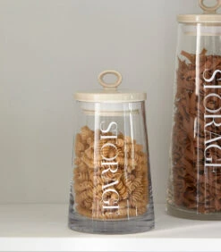 Voorraadpot Glas Met Beige Deksel - Loft - Transparant - Maat S -Huishoudelijke Producten Winkel 542b24949f9e49dc97d16939b4a2d015