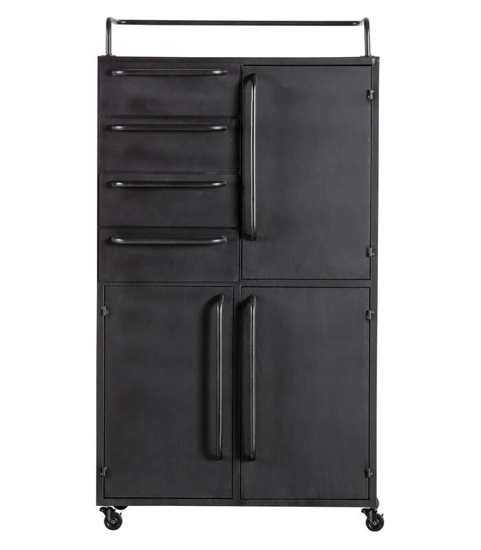 BePureHome Black Beauty Kast Op Wielen - Metaal - Zwart - 144x75x39 1 BePureHome Black Beauty Kast Op Wielen - Metaal - Zwart - 144x75x39