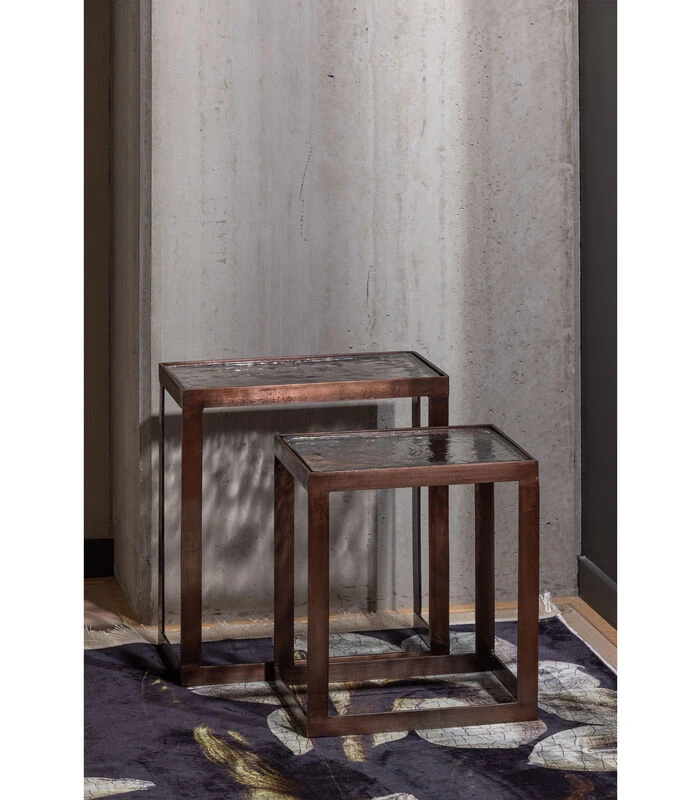 Dia Bijzettafels - Metaal/glas - Antique Brass - Set Van 2 3 Dia Bijzettafels - Metaal/glas - Antique Brass - Set Van 2 - Afbeelding 3
