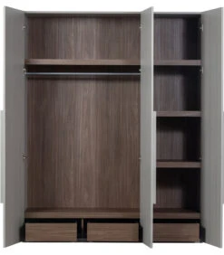 WOOOD Rens Kledingkast 3-Deurs - Noten/Grijs - 210x165x58 -Huishoudelijke Producten Winkel 5b3ce28c63b44f2c892f4ddeef13c04d