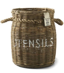 Keukengerei Houder Lepelhouder - Rustic Rattan Utensils Pot - Bruin