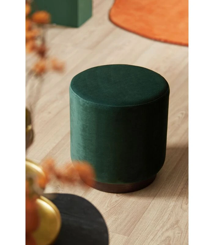 Leitmotiv Poef W. Wood Rim - Velvet Donker Groen - Medium - 36x38cm 2 Leitmotiv Poef W. Wood Rim - Velvet Donker Groen - Medium - 36x38cm - Afbeelding 2