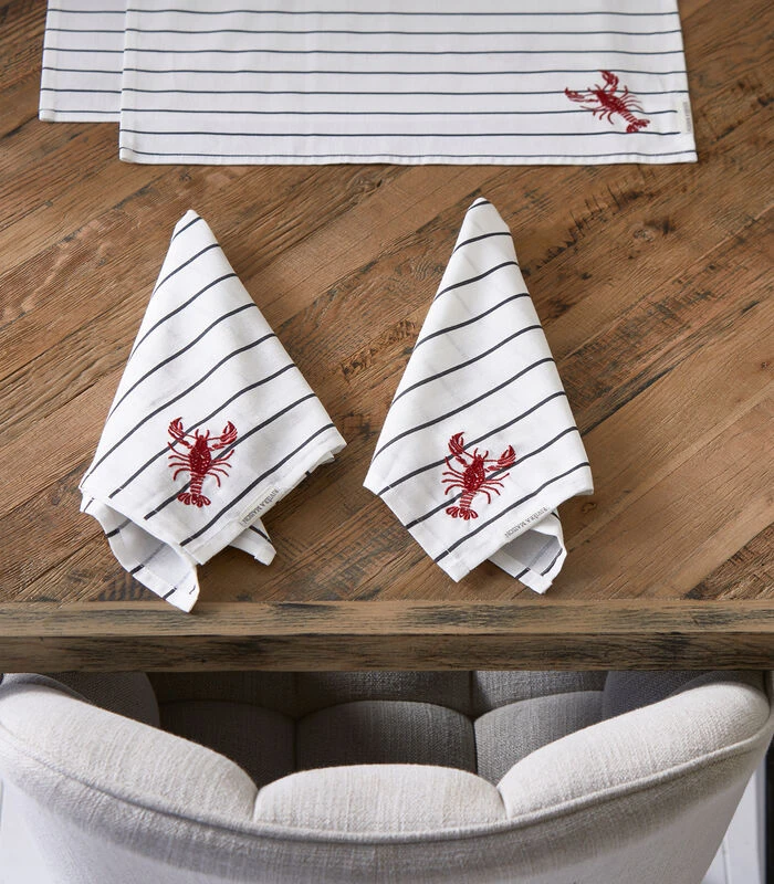 Servetten Katoen Set Gestreept Kreeft - Classic Lobster - Blauw/ Wit 2 Servetten Katoen Set Gestreept Kreeft - Classic Lobster - Blauw/ Wit - Afbeelding 2