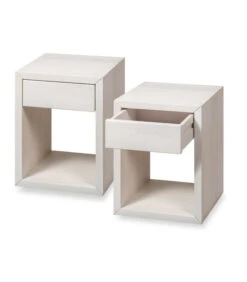 2 X Zwevend Nachtkastje HUGO Met Kleine Lade In Berkenhout