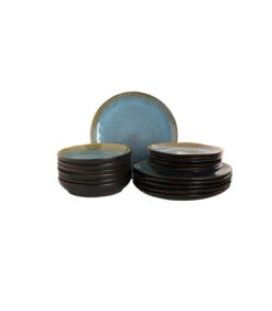 Palmer Bordenset Lotus Stoneware 6-persoons 18-delig Turquoise Zwart