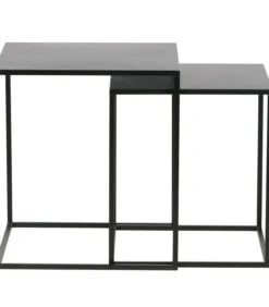 WOOOD Ziva Bijzettafels - Metaal - Zwart - Set Van 2