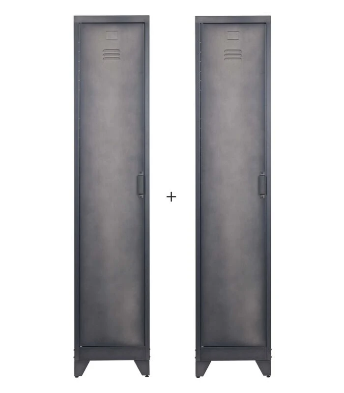 WOOOD Cas Lockerkast 1-Deurs - Metaal - Zwart - Set Van 2 1 WOOOD Cas Lockerkast 1-Deurs - Metaal - Zwart - Set Van 2