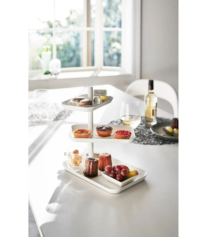 Yamazaki Serving Stand 3 Tiered - Tower - White 2 Yamazaki Serving Stand 3 Tiered - Tower - White - Afbeelding 2