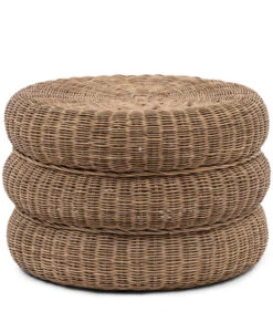 Riviera Maison Poef Rond - Rustic Rattan Macaron Voetenbankje - Bruin