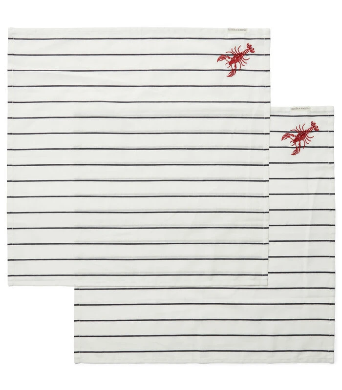 Servetten Katoen Set Gestreept Kreeft - Classic Lobster - Blauw/ Wit 1 Servetten Katoen Set Gestreept Kreeft - Classic Lobster - Blauw/ Wit