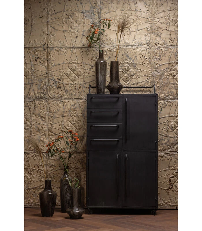 BePureHome Black Beauty Kast Op Wielen - Metaal - Zwart - 144x75x39 2 BePureHome Black Beauty Kast Op Wielen - Metaal - Zwart - 144x75x39 - Afbeelding 2