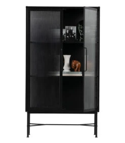 WOOOD Zion Vitrinekast Met Ribglas - Metaal - Zwart - 150x85x38 -Huishoudelijke Producten Winkel c277e0bf1e7f406da1b8275b87a06198