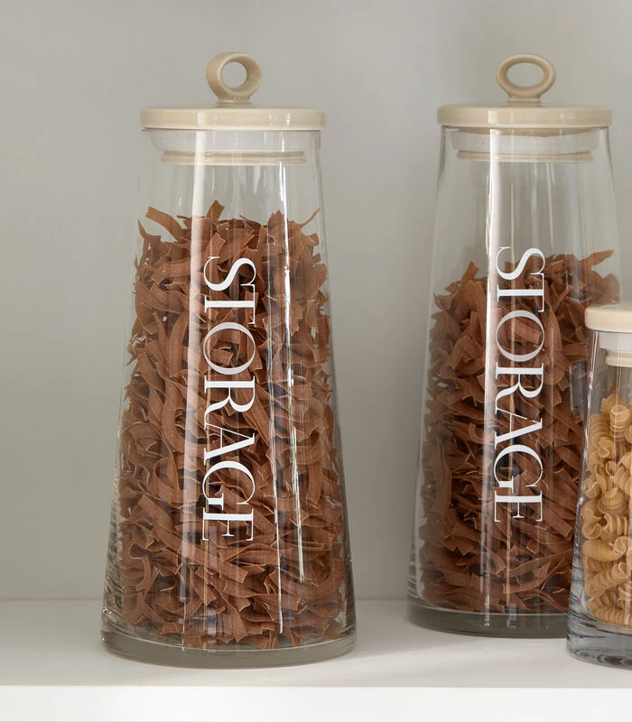 Voorraadpot Glas Met Beige Deksel - Loft - Transparant - Maat L 2 Voorraadpot Glas Met Beige Deksel - Loft - Transparant - Maat L - Afbeelding 2