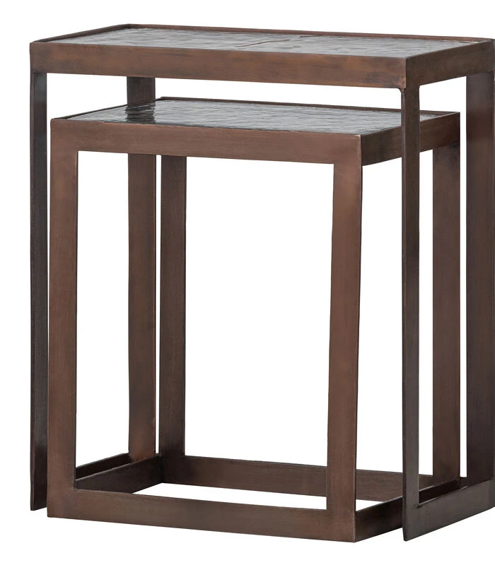 Dia Bijzettafels - Metaal/glas - Antique Brass - Set Van 2 4 Dia Bijzettafels - Metaal/glas - Antique Brass - Set Van 2 - Afbeelding 4