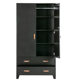 WOOOD Dian Garderobekast - Grenen - Zwart - 180x94x40 -Huishoudelijke Producten Winkel f96fae904b2a47e1ba4258daca2b8d22