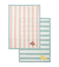 Theedoeken Set, Streep Print - Summer Vibe - Blauw / Roze